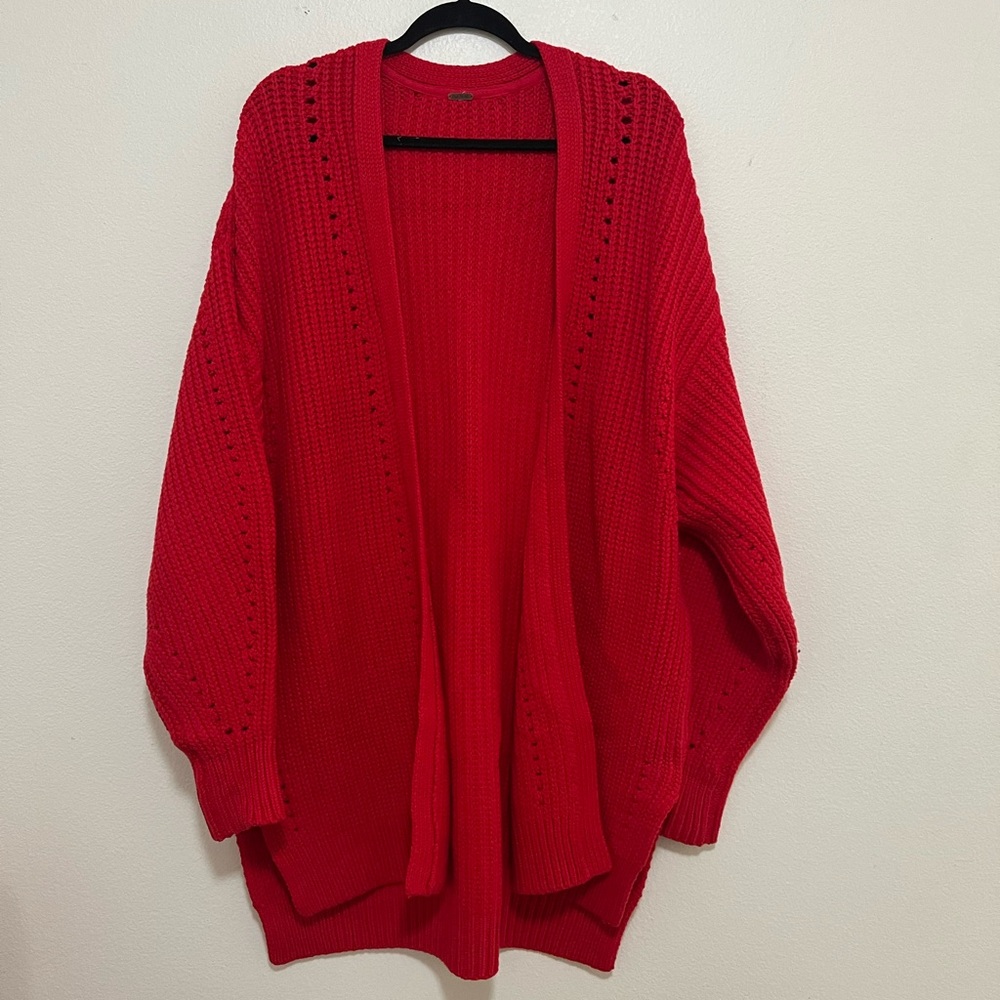 Free People Red Open-Front Cardigan